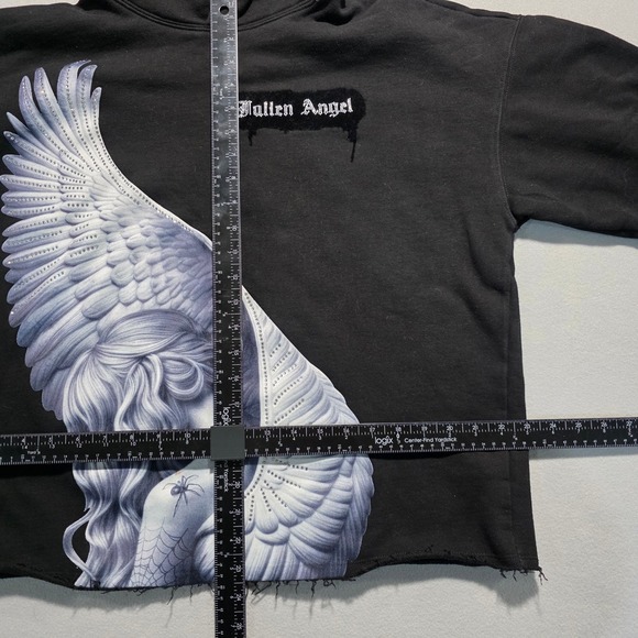 ROKUSTUDIO Fallen Angel Graphic Hoodie Black Rhinestone Wings Spider Size S